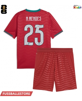 Günstige Portugal Nuno Mendes #25 Heimtrikotsatz Kinder WM 2026 Kurzarm (+ Kurze Hosen)